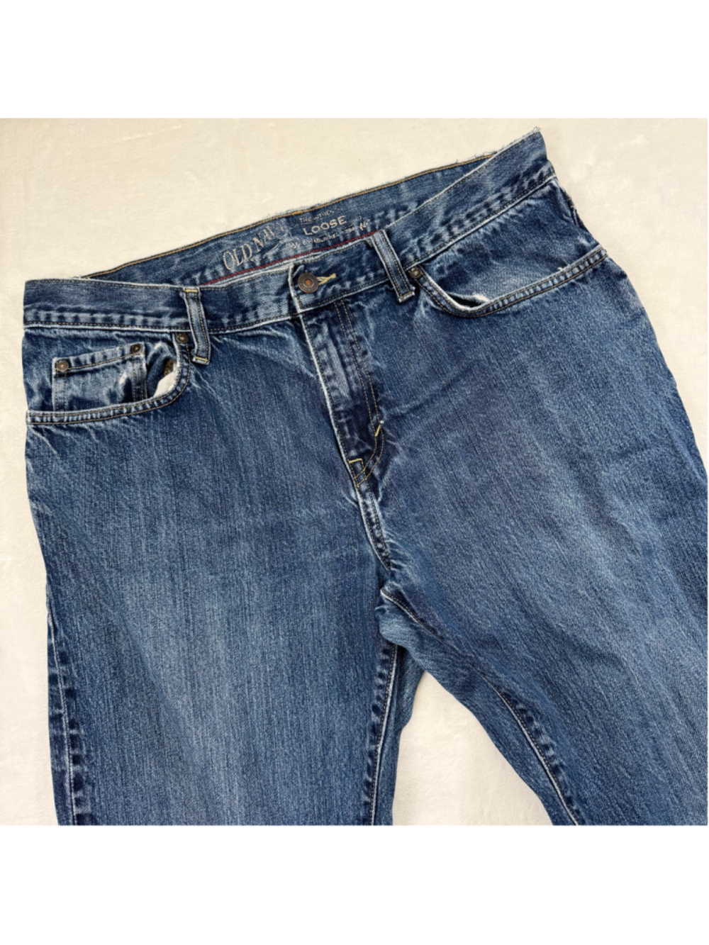 Men's Old Navy Straight‎ Loose Fit Blue Jeans 34x34 Distressed